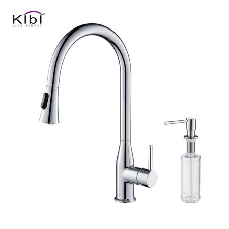 KIBI Napa Single Handle Pull Down Kitchen Sink Faucet with Soap Dispenser C-KKF2005CH-KSD100CH
